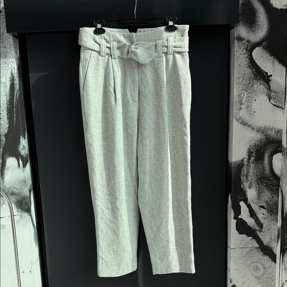 Line + Dot Wool High-Waisted Cropped/Capri Belted Trousers - Large